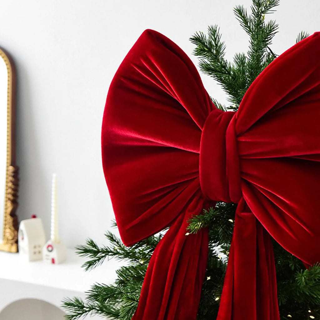 Christmas Bow Large Red Velvet Style Christmas Tree Ornament Festive Holiday Home Decor Gift Christmas Party Accessory