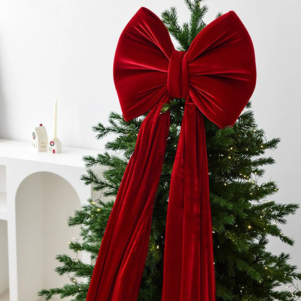 Christmas Bow Large Red Velvet Style Christmas Tree Ornament Festive Holiday Home Decor Gift Christmas Party Accessory